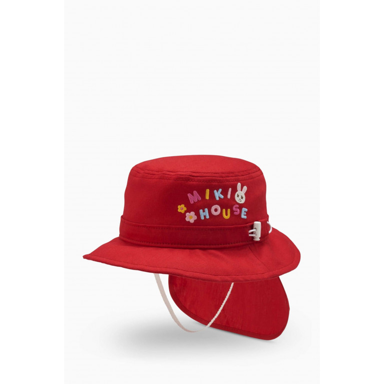 Miki House - Logo-embroidered Bucket Hat in Cotton Red