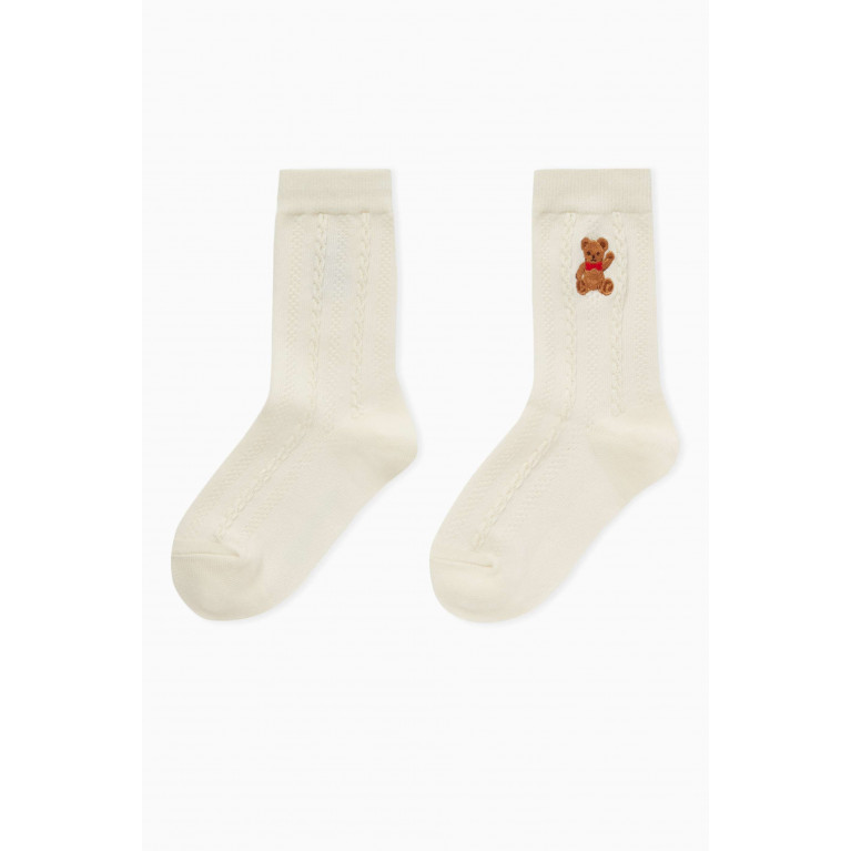 Miki House - Bear & Logo-embroidered Socks in Cotton Blend