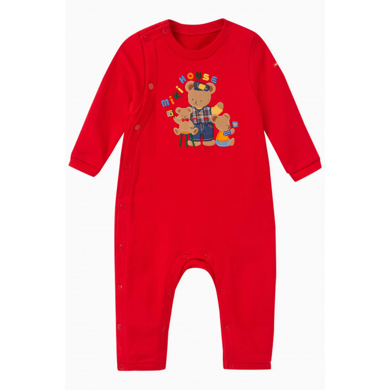 Miki House - Bear Logo Coverall in Cotton Red