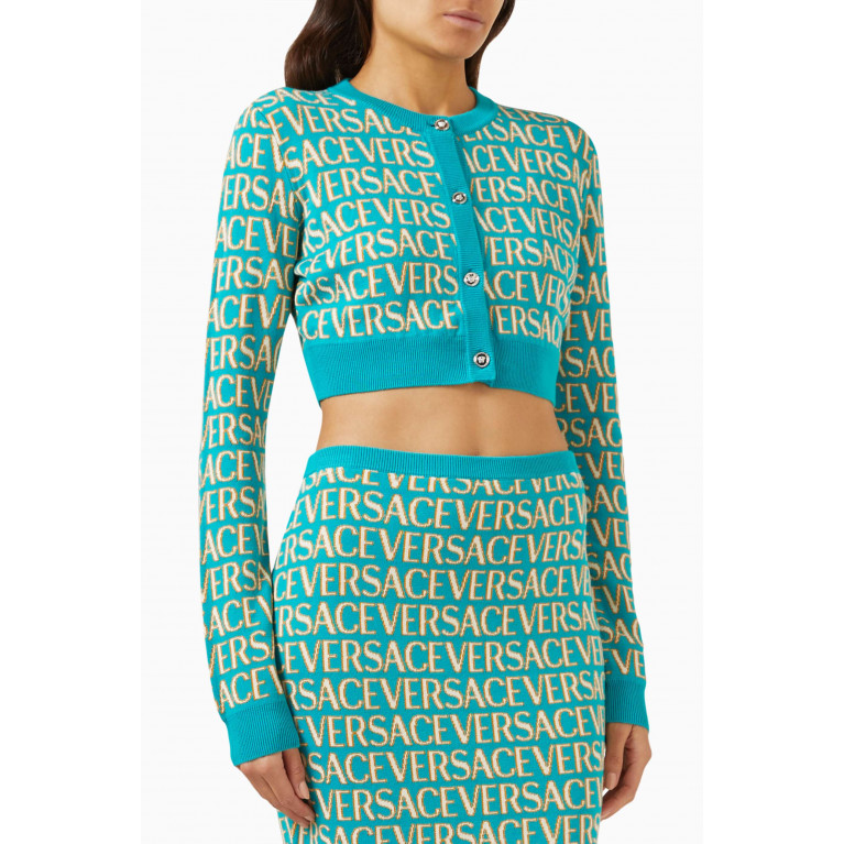 Versace - All-over Logo Cropped Sweater in Cotton