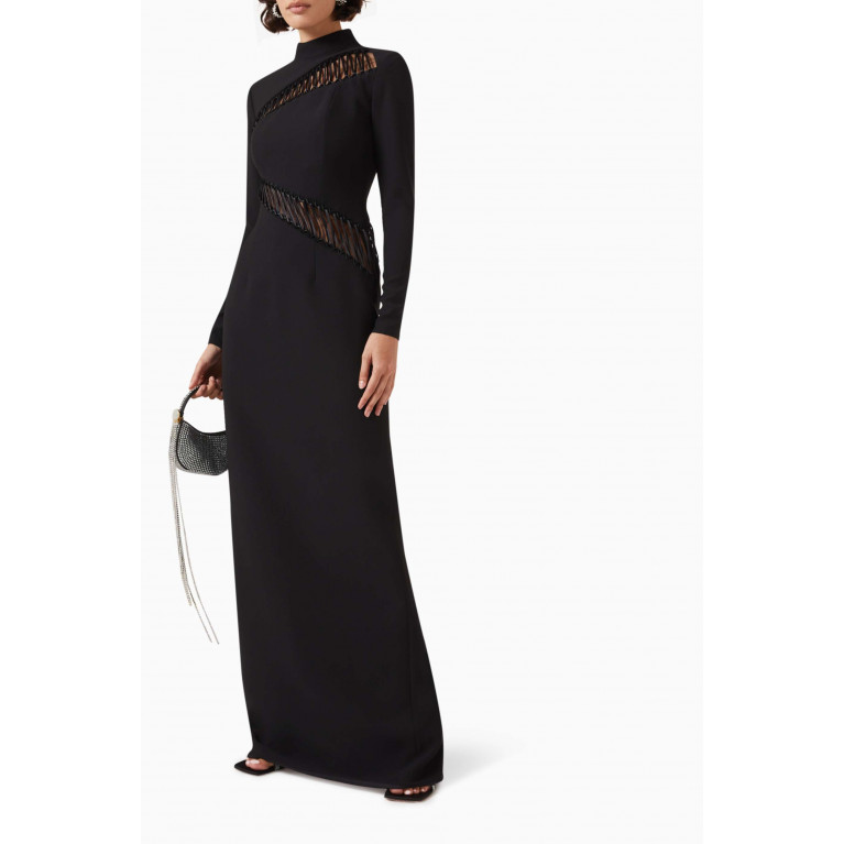 Özgür Masur - Asymmetrical Lace High-neck Maxi Dress in Crepe