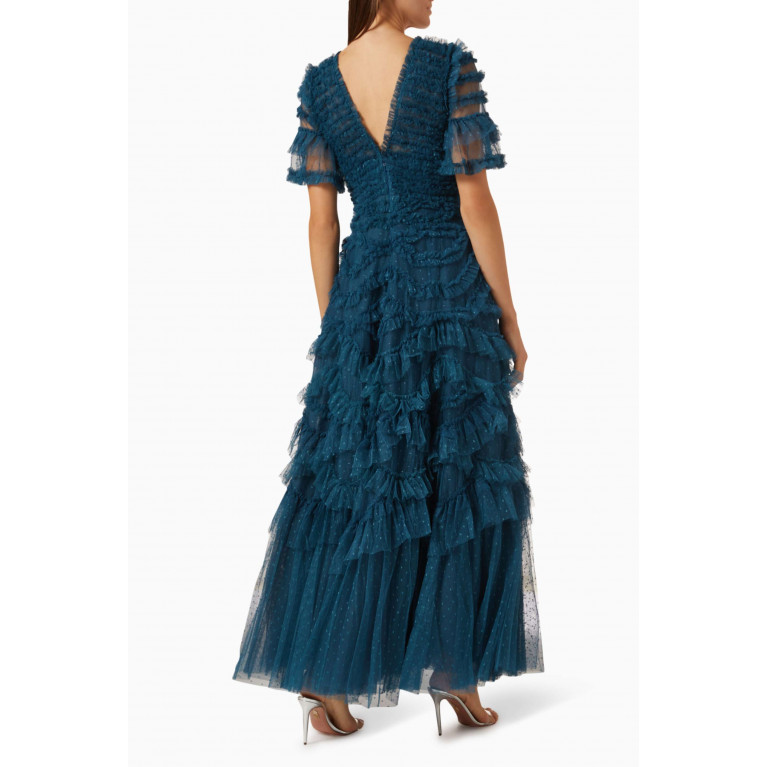 Needle & Thread - Phoenix V-neck Maxi Dress in Tulle Blue