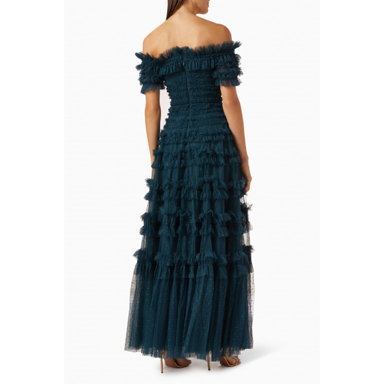 Needle & Thread - Lisette Ruffle Off-shoulder Maxi Dress in Tulle Green