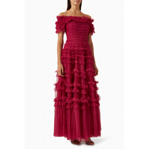Needle & Thread - Lisette Ruffle Off-shoulder Maxi Dress in Tulle Pink