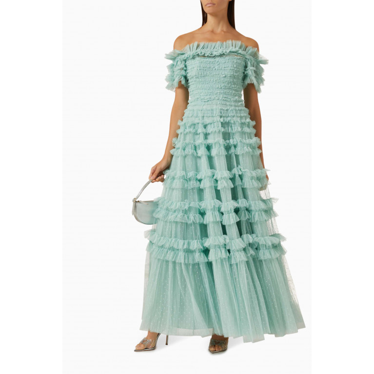 Needle & Thread - Lisette Ruffle Off-shoulder Maxi Dress in Tulle Blue