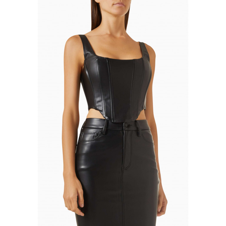 Good American - Corset Crop Top in Faux Leather