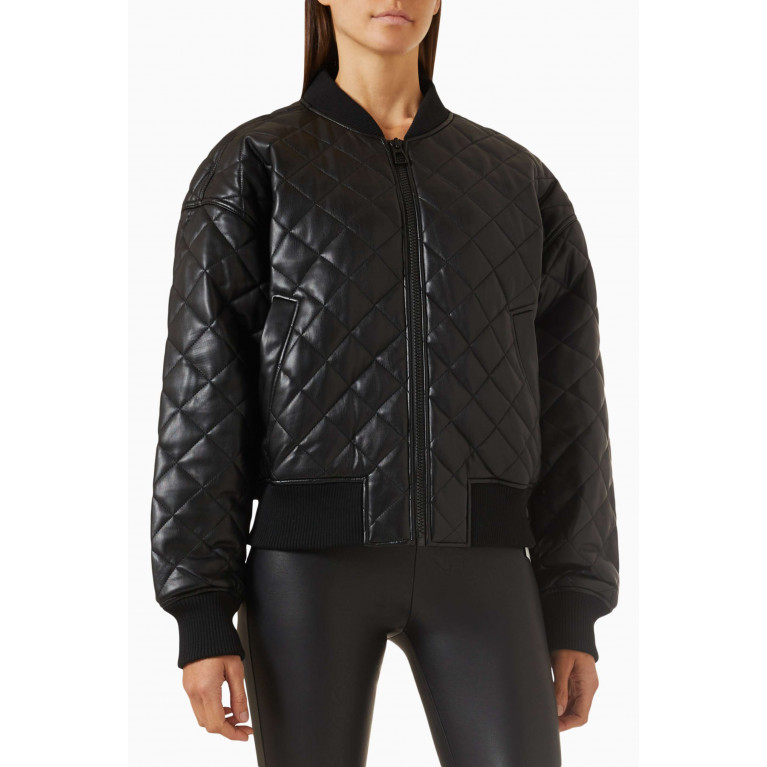 Good American - Quilted Bomber Jacket in Faux Leather