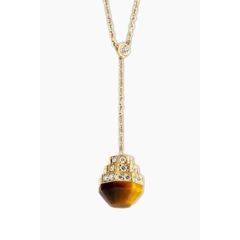 Samra - Azm Turath Tiger Eye & Diamond Necklace in 18kt Gold