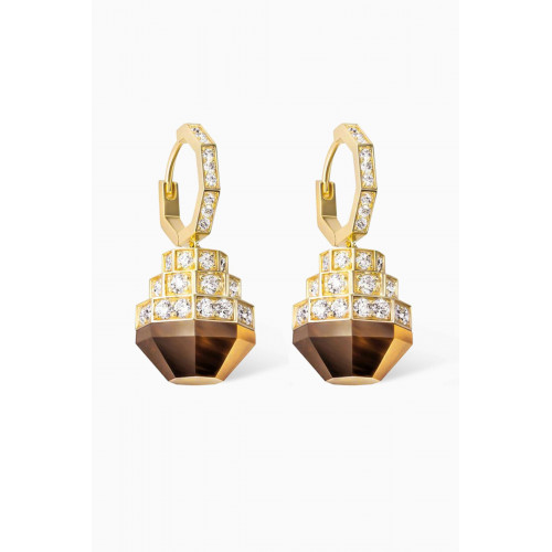 Samra - Azm Turath Tiger Eye & Diamond Earrings in 18kt Gold