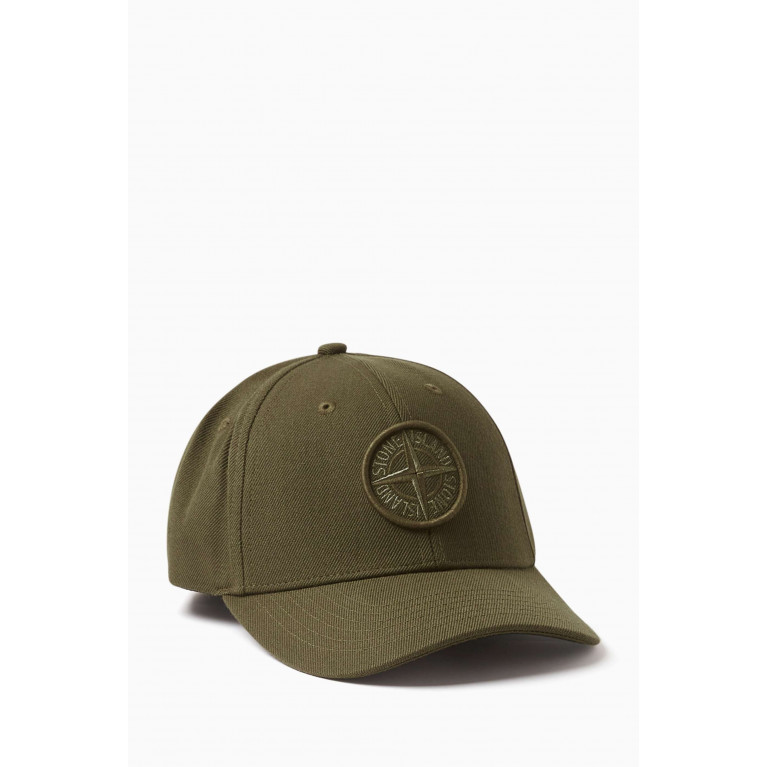 Stone Island - Logo-embroidered Cap in Wool-blend Gabardine Green