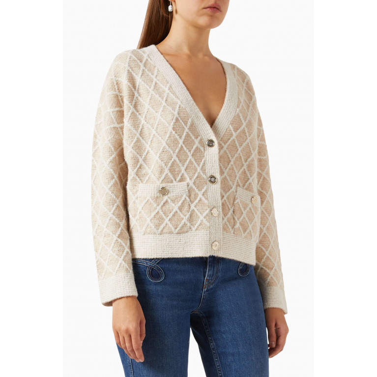 Maje - Moovida Checked Cardigan in Mohair Wool-blend Knit