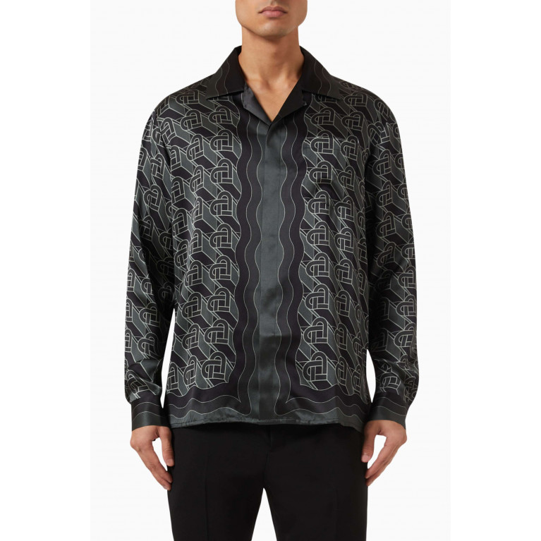 Casablanca - Cuban Collar Shirt in Silk-twill Black