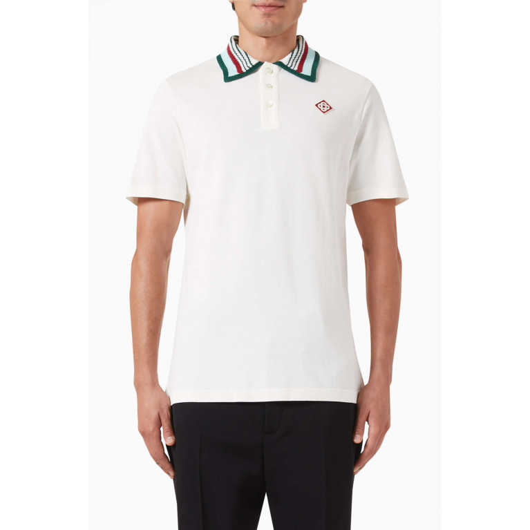 Casablanca - Striped Knit Collar Polo Shirt in Organic Cotton Neutral