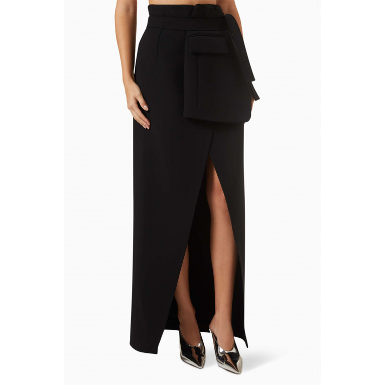 A.W.A.K.E Mode - Basque-detail Slit Maxi Skirt in Crepe