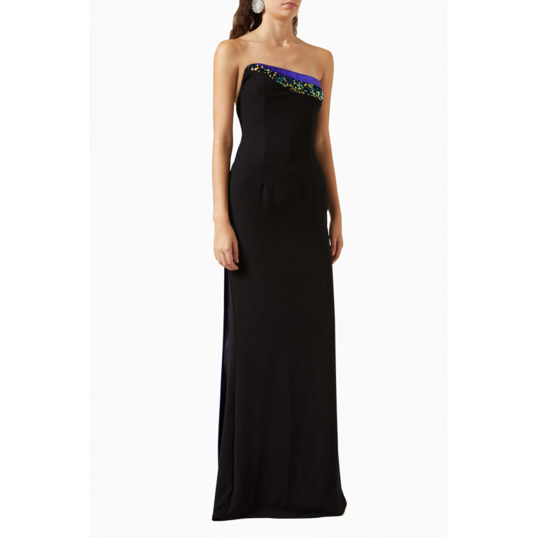 Tuvanam - Strapless Asymmetric Embellished Gown in Satin