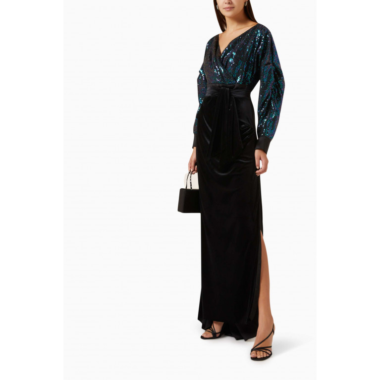 Tuvanam - Sequin-embellished Draped Gown in Velvet
