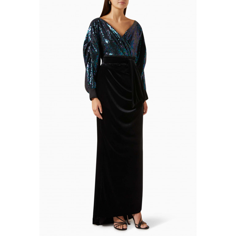 Tuvanam - Sequin-embellished Draped Gown in Velvet