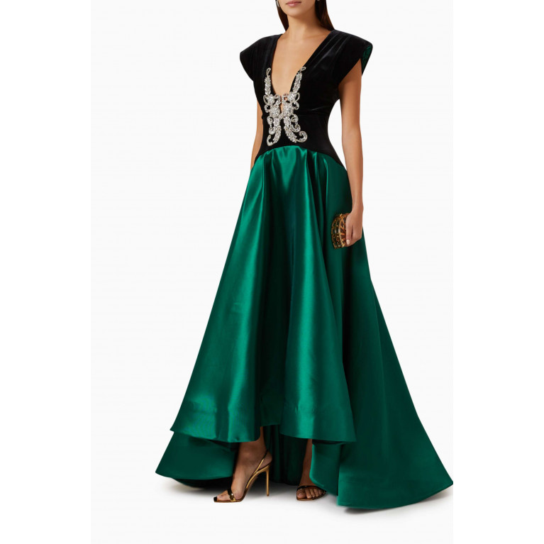 Tuvanam - Embellished Colour-block Gown in Velvet & Satin