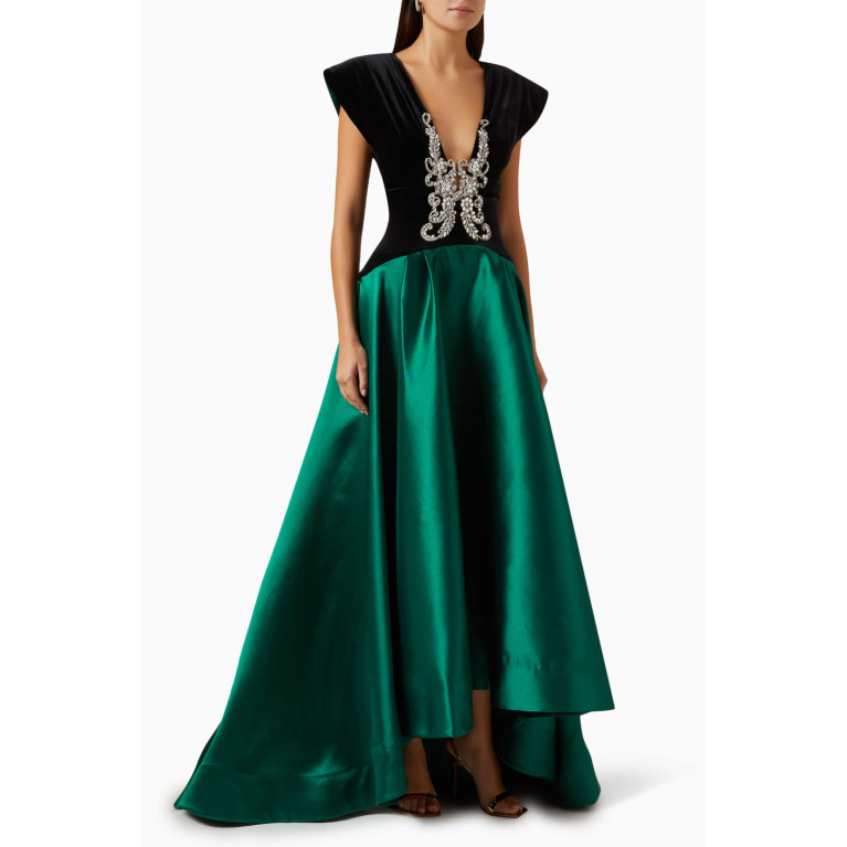 Tuvanam - Embellished Colour-block Gown in Velvet & Satin