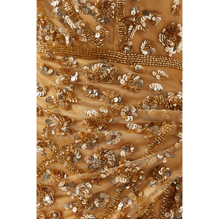 Mac Duggal - Beaded One-shoulder Maxi Dress Gold