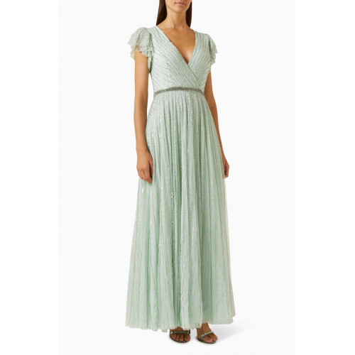 Mac Duggal - Embellished Ruffle Gown in Mesh Green