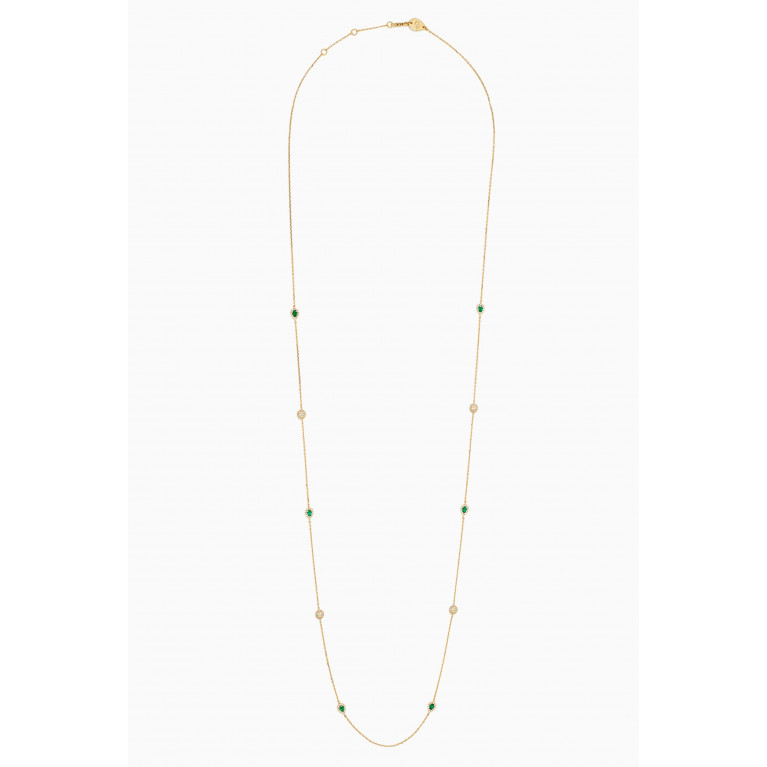 Aquae Jewels - Sautoir Emerald & Diamond Long Necklace in 18kt Gold