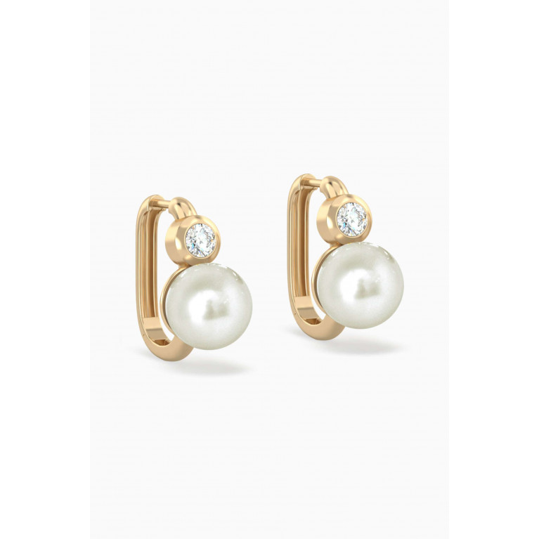 Aquae Jewels - Daisy Diamond & Pearl Rectangle Hoops in 18kt Gold