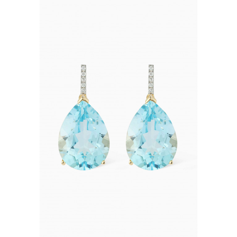 Mateo New York - Topaz & Diamond Pear Drop Earrings in 14kt Gold Blue