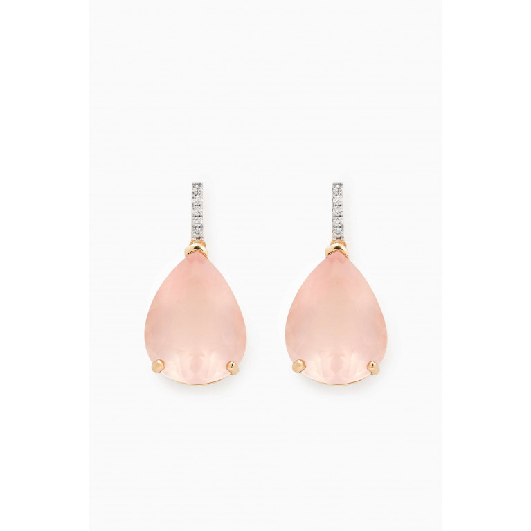 Mateo New York - Rose Quartz & Diamond Pear Drop Earrings in 14kt Gold Pink