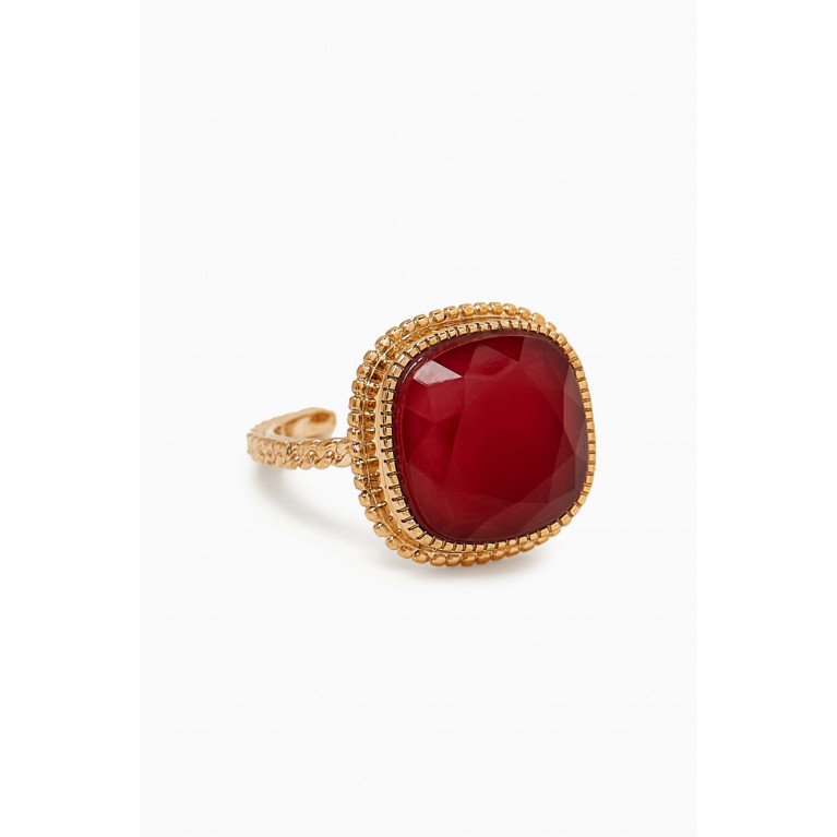 Satellite - Faceted Cabochon Adjustable Ring in 14kt Gold-plated Metal