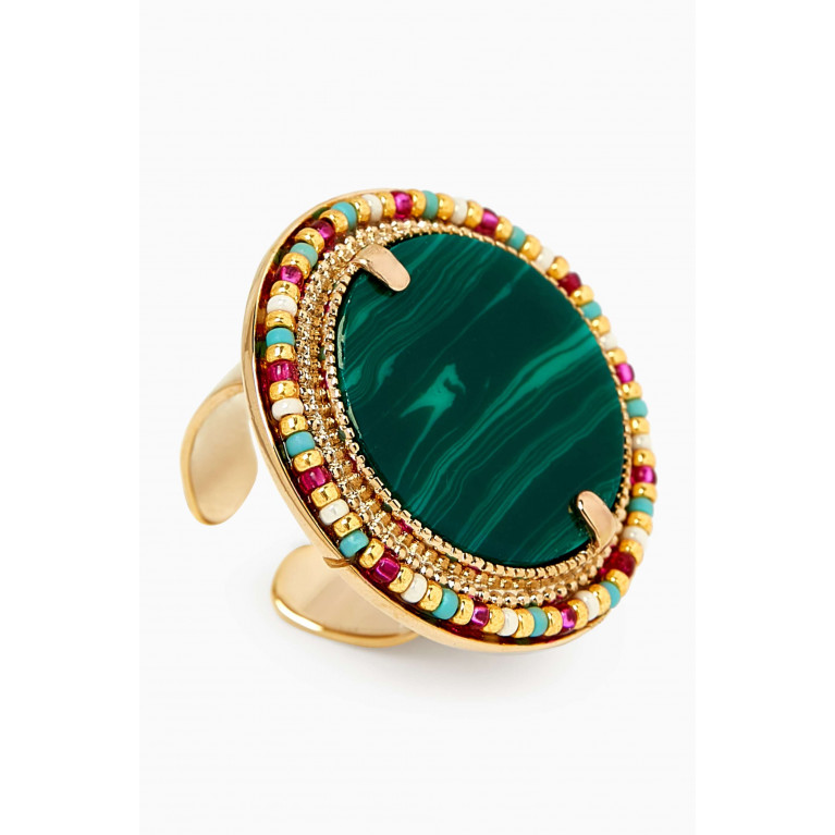Satellite - Malachite Adjustable Ring in 14kt Gold-plated Metal