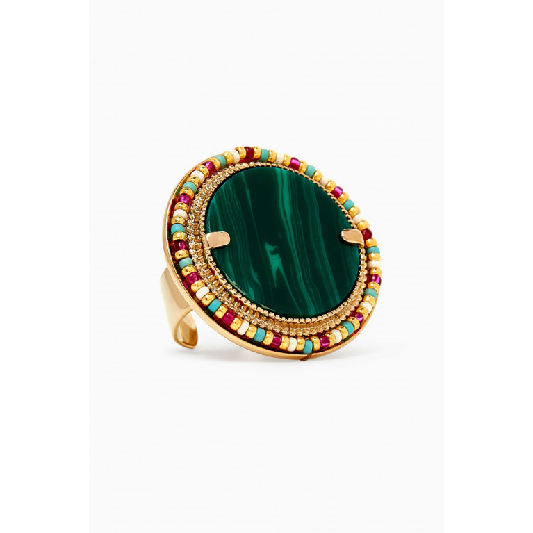 Satellite - Malachite Adjustable Ring in 14kt Gold-plated Metal