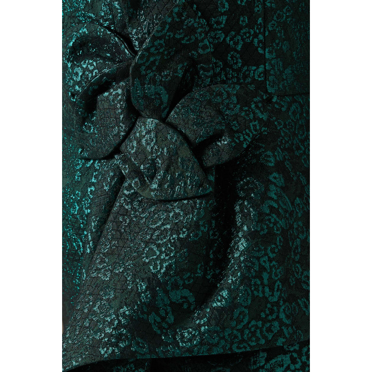 Teri Jon - One-shoulder Belted Maxi Dress in Metallic-jacquard