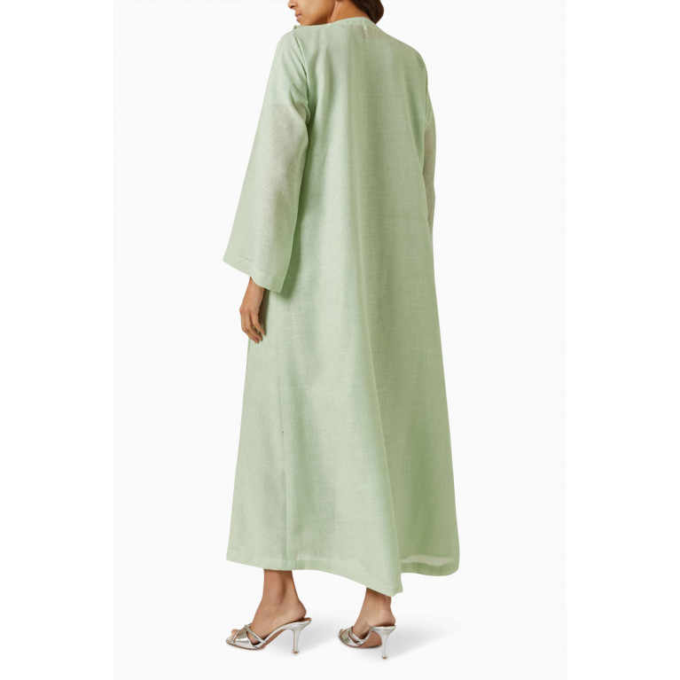 Rauaa Official - Embroidered Abaya Set in Linen Green