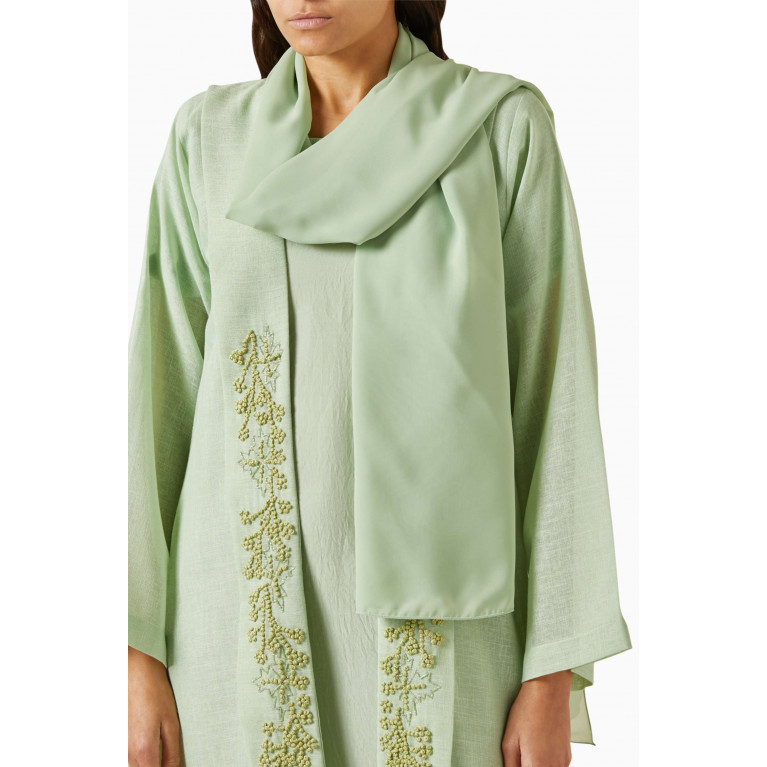 Rauaa Official - Embroidered Abaya Set in Linen Green