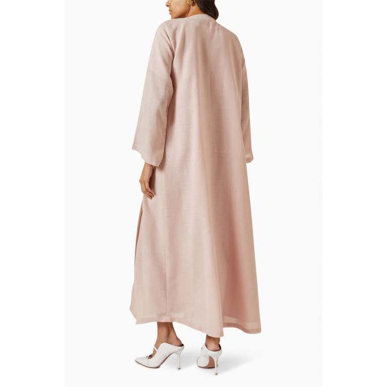 Rauaa Official - Embroidered Abaya Set in Linen Pink