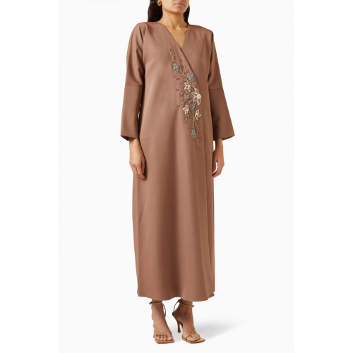 Rauaa Official - Floral-embroidered Abaya in Linen