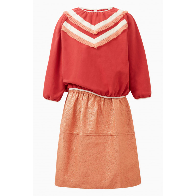 Tia Cibani - Terra Faceted Seam Skirt in Cotton-blend Orange
