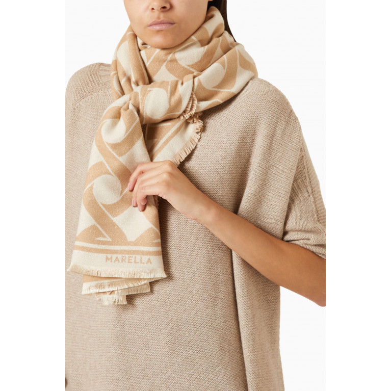 Marella - Timor Two-tone Scarf in Wool-blend Knit Brown