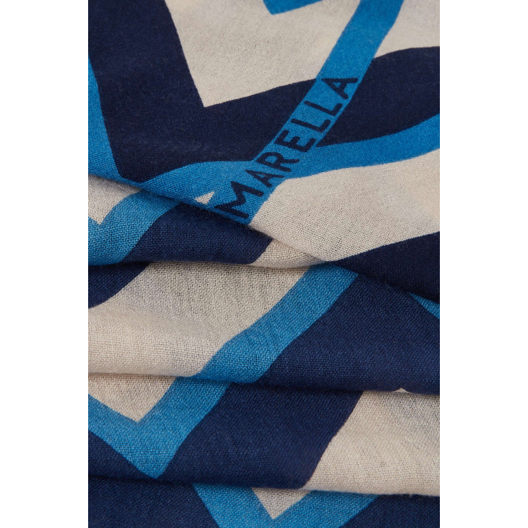 Marella - Chenzia Striped Logo Scarf in Wool Blue