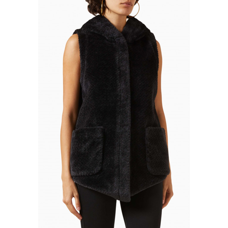 Marella - Crotone Hooded Jacket in Faux-fur Black