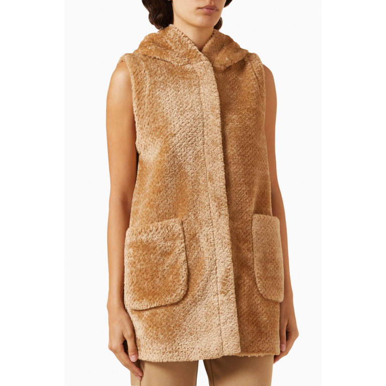 Marella - Crotone Hooded Jacket in Faux-fur Brown
