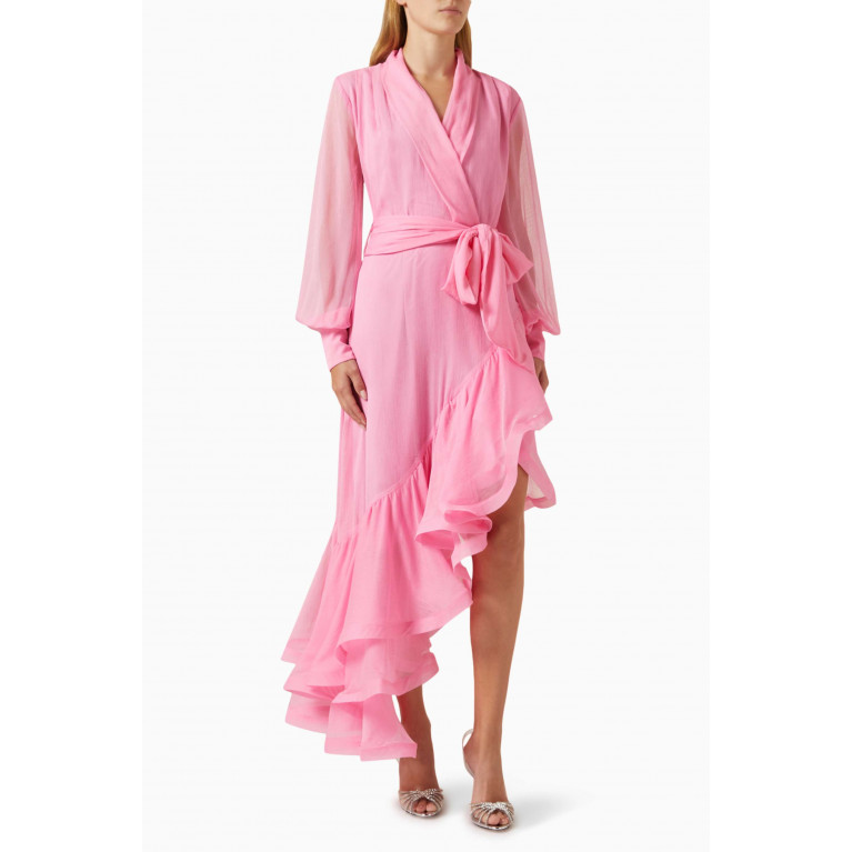 Elliatt - Grandiose Asymmetric Midi Dress in Georgette Pink