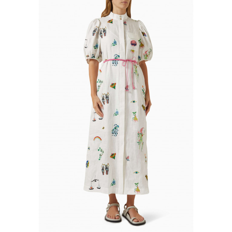 Alemais - Atticus Embroidered Shirt Dress in Linen