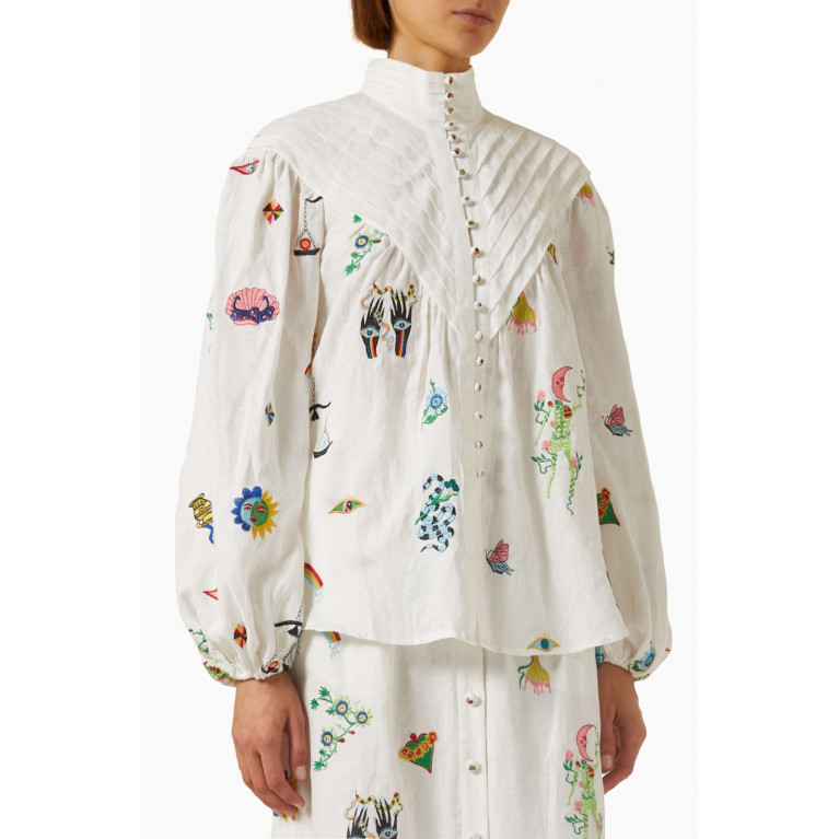 Alemais - Atticus Embroidered Shirt in Linen