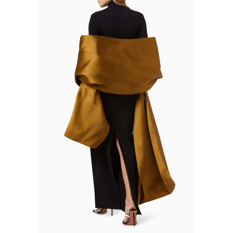 Solace London - Lyana Maxi Dress in Crepe-knit & Twill Gold