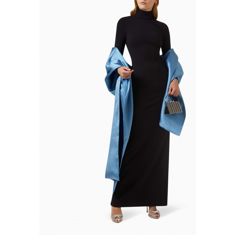 Solace London - Lyana Maxi Dress in Crepe-knit & Twill Blue