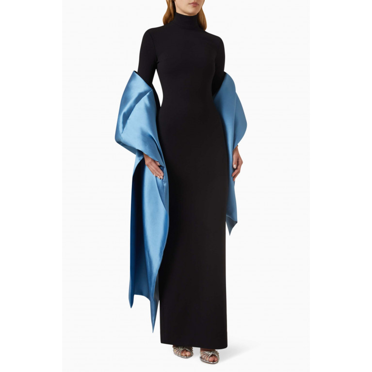 Solace London - Lyana Maxi Dress in Crepe-knit & Twill Blue