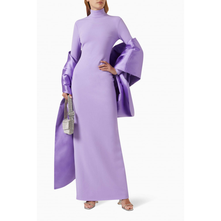 Solace London - Lyana Maxi Dress in Crepe-knit & Twill Purple