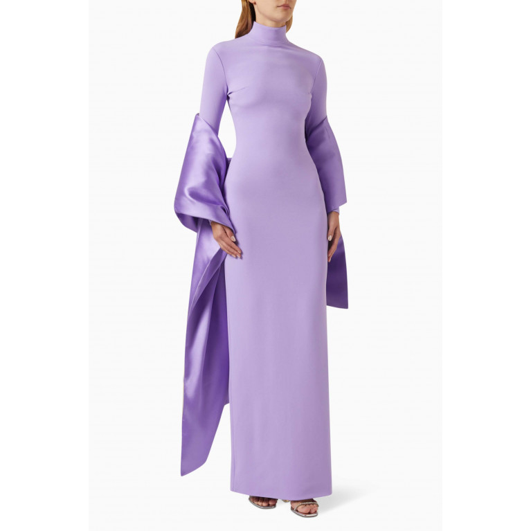 Solace London - Lyana Maxi Dress in Crepe-knit & Twill Purple
